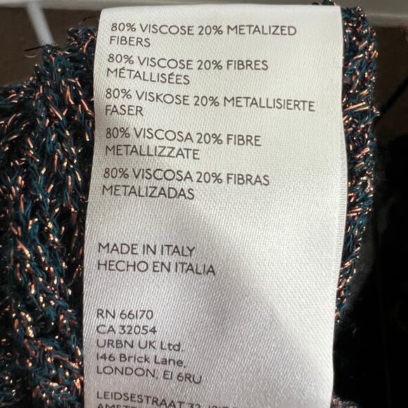 Anthropologie Pilcro Green Metallic Crochet Sweater Boho‎ Holiday Artsy Small - Picture 4 of 6